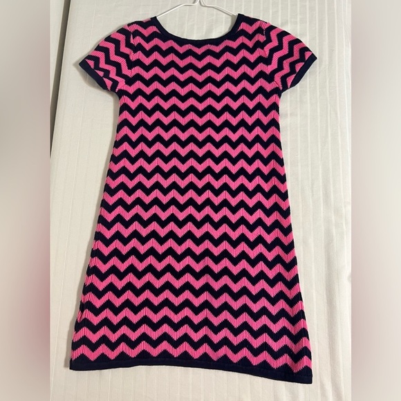 Lilly Pulitzer Girls Pink Blue Chevron Cotton Knit Sweater Dress Large - Picture 4 of 11